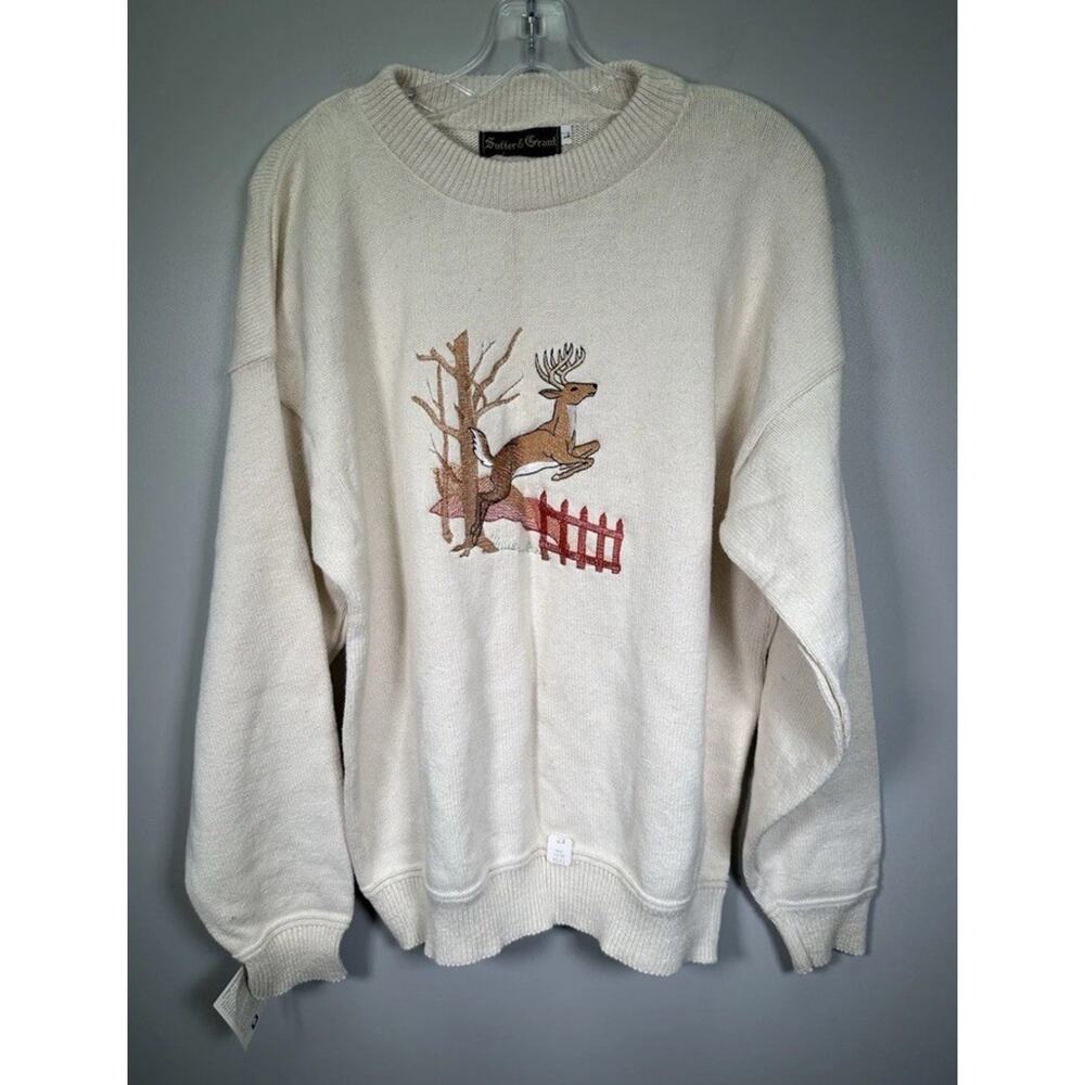 VTG Sutter &‎ Grant Sweater L Embroidered Whitetail Deadstock 80s USA Made